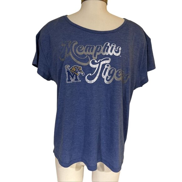 NEW Memphis Tigers UM Colosseum Secrets SS Blue Distressed Tee T Shirt Womens M - Picture 1 of 8